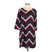 Tacera Casual Dress - Shift Scoop Neck 3/4 sleeves: Burgundy Chevron/Herringbone Dresses - Women's Size Large