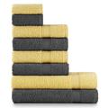 nottoc Hand Towel Set Anthracite Grey/Yellow, 2 Bath Towels, 4 Hand Towels and 2 Guest Towels - Hand Towel Set 100% Cotton Absorbent Super Soft Turkish Luxury Towels - 8 Pieces