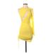 PrettyLittleThing Casual Dress - Mini Crew Neck Long sleeves: Yellow Solid Dresses - New - Women's Size 4