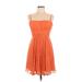 BCBGMAXAZRIA Casual Dress - A-Line Square Sleeveless: Orange Print Dresses - Women's Size 10