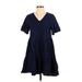 Fancyinn Casual Dress - A-Line V-Neck Short sleeves: Blue Print Dresses - Women's Size X-Small