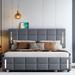 Latitude Run® Saurimas Queen Size LED Bed w/ USB Ports, Trundle & Two Drawers Upholstered/Linen in Gray | 43.7 H x 65.5 W x 79.9 D in | Wayfair