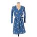 Old Navy Casual Dress - Mini V Neck 3/4 sleeves: Blue Floral Dresses - Women's Size X-Small