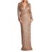 Sequin Ruched Long Sleeve Gown