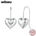 WOSTU 925 Sterling Silver 12MM Big Love Heart Drop Dangle Earrings Women Simple 3D Heart-Shaped