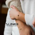 SUNIBI Simple Personalized Engraved Initial Ladies Stainless Steel Disc Bracelet Small Charm