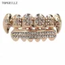 TOPGRILLZ Real Rose Gold Color Plated ICED OUT CZ Teeth GRILLZ Cross Top & Bottom Tooth Caps Hip Hop