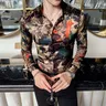 Camicia con stampa a foglia camicia a fiori da uomo camicie Casual camicia da sera Slim Fit moda