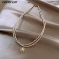 Beliebte Doppel Schicht Perle Anhänger Halskette Gold Farbe Halskette Frauen Koreanischen Stil Perle