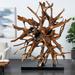 Brown Teak Wood Handmade Large Oversized Tree Root Floor Abstract Sculpture with Live Edge Teak Base