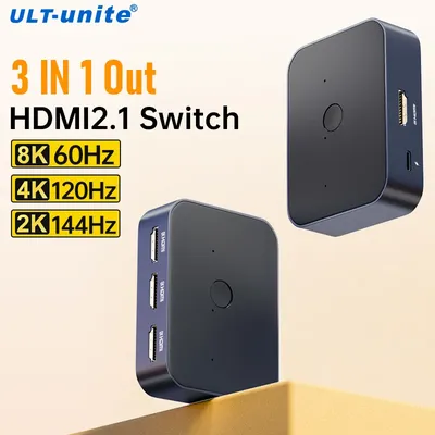 8K60Hz HDMI 2.1 Splitter Switcher 3 in 1 Out 4K120Hz UHD HDMI Switch Box Hub Kompatibel mit PS5 Xbox Roku Apple TV Fire Stick