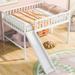 Full Size Low Loft Bed with Slide, High Guardrail & Ladder, Kids Wooden Full Loft Bed Frame for Girls, Boys, White