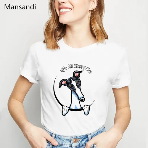 Lustige t shirts frauen weiß schwarz greyhound tier gedruckt t-shirt femme hund liebhaber weiß