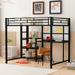 Full Size Metal Frame Loft Bed w/ Shelves & Desk, Whiteboard, Unisex