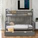 Twin Over Full Bunk Bed with Ladder, Trundle Bed,Safety Guardrail,Grey