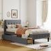 Twin Size Upholstered Platform Bed with Headboard & 2 Drawers, Linen Wood Twin Bed Frames with Storage, Grey