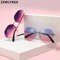 ZXWLYXGX Design Mode Dame sonnenbrille 2020 Randlose Frauen Sonnenbrille Vintage Legierung Rahmen