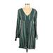 Miami Casual Dress - Mini Plunge Long sleeves: Green Print Dresses - Women's Size Small