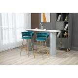 Height Feet Barstools Sets Teal Velvet Accent Chair 2pc Side Chairs Sets Handwoven Backrest Dining Chairs Lounge Chair