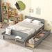Full Storage Bed for Kids w/ 2 Drawers, Wood Platform Bed Frame with Headboard and Footboard Bench, No Box Spring Needed, Grey