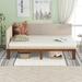 Full Size Upholstered Daybed, Wood Daybed Frame with Solid Slats Support, Linen Fabric Sofa Bed with A Backrest & Armrests,Beige