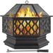 28in Fire Pit Fire Pits for Outside Hex Shaped Firepit Bowl Outdoor Fire Pit Large Wood Burning Fire Pit with Spark Screen & Poker for Bonfire Patio Outside Picnic BBQ