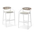Efurden Bar Stools Set of 2 All-Weather Aluminum Frame Wicker Rattan Chairs with Cushion for Bar and Patio (White)