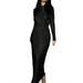 Suity Women s Spring Autumn Long Dress Solid Color Long Sleeve Half High Neck Ruched Tie Up Dress