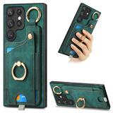 Mantto for Samsung Galaxy S21 Ultra Back Wallet Phone Case Support Magnetic Car Mount Shockproof Vintage PU Leather Credit Card Pocket Portable Rotation Ring Kickstand Phone Case Green