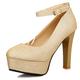 CuteFlats Women Ankle Strap Court Shoes with Thick Platforms and High Block Heel Dressy Court Shoes with Round Toe Gold