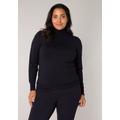 Rollkragenpullover BASE LEVEL CURVY "BAS-YUENA", Damen, Gr. 44, blau (dunkelblau), Feinstrick, Obermaterial: 80% Viskose, 20% Polyamid, figurbetont hüftlang, 1-Knopf-Manschette, Pullover