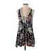 Weston Wear Casual Dress - A-Line Plunge Sleeveless: Black Floral Dresses - Women's Size Small