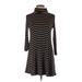 American Eagle Outfitters Casual Dress - A-Line Turtleneck 3/4 sleeves: Black Stripes Dresses - Women's Size Small