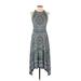 London Times Casual Dress - Midi: Teal Print Dresses - Women's Size 2