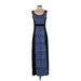 Apt. 9 Casual Dress - Maxi: Blue Grid Dresses - Women's Size Small Petite