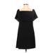 Charles Henry Casual Dress - Shift Square Short sleeves: Black Solid Dresses - Women's Size X-Small
