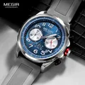 MEGIR-Montre de sport à quartz pour homme bracelet en silicone gris montre-bracelet chronographe