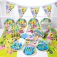 Cartoon Sponge-Baby Birthday Party Decoration Disposable Tableware Paper Plate Cups Cake Flag
