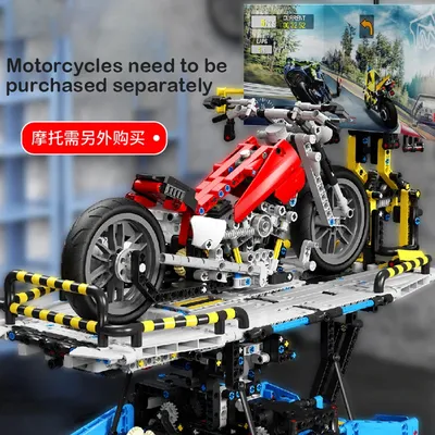 Hohe-tech Motorrad Prüfstand Display Stehen Gebäude Block MOC Mechanische Getriebe Pädagogisches Spielzeug Für Kinder Bau Geschenk Image