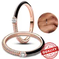 Authentische Sterling Silber Roségold Ring mich cz Pavé schwarz Doppel ring Diamantringe DIY Frauen