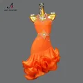 Nuovo Costume da competizione di danza latina arancione vestito da festa professionale per donne