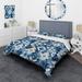 Designart "Vintage Blue And White Mosaic Geometric" White Modern Bed Cover Set With 2 Shams
