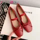 ANNYMOLI Cow Leather Mary Janes Shoes Women Spring Genuine Leather Flat Shoes Bow Square Toe Ladies