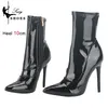 10cm Damen Stiefeletten Seite Reiß verschluss dünne Absätze kurzer Stiefel glänzend Lack leder High Heels Büro Herbsts chuhe für Damenschuhe