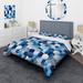 Designart "Minimalist White And Blue Polygons Geometric III" White Modern Bedding Set With Shams