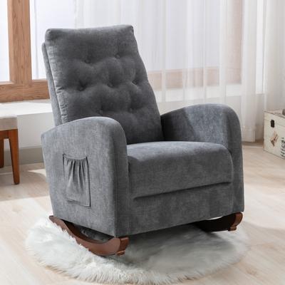 High Back Rocking Sofa Nursery Chair Cotton Rocker Single Sofa Modern Dark Gray Lounge Armchair Nursery Nap Chair Slipper Chair