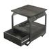 Nightstands with Charging Station, Octagonal Iron Frame End Table Sofa Side Table with Drawer and Shelf, Dark Gray