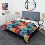 Designart "Colorful Watercolor Whirls Echos I" Modern Bedding Cover Set With 2 Shams