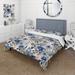 Designart "Blue & White Mystic Reverie Blooming Delights" White Cottage Bed Cover Set With 2 Shams