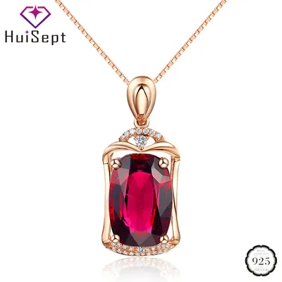 HuiSept Retro 925 Silber Schmuck Halskette Oval Rubin Zirkon Edelstein Rechteck Form Anhänger für